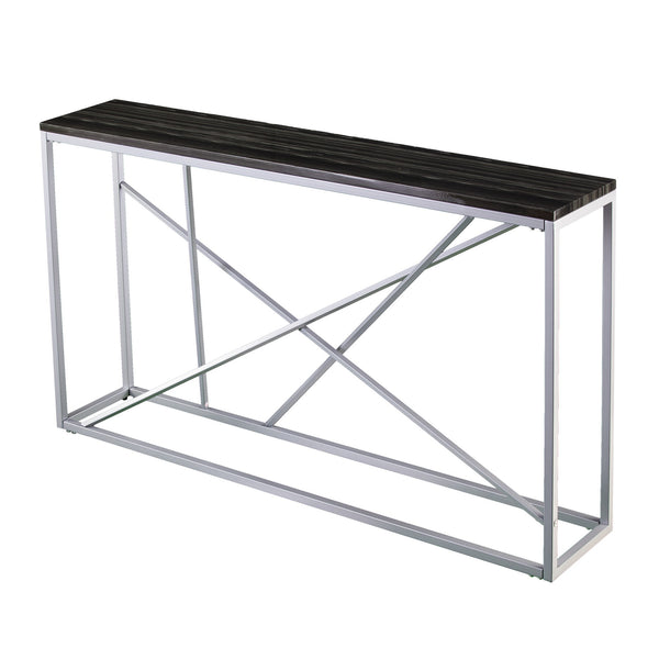 Homeroots 52" Black And Silver Faux Stone Frame Console Table   402409