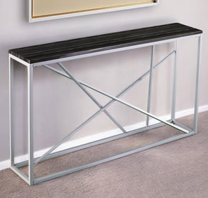 Homeroots 52" Black And Silver Faux Stone Frame Console Table   402409