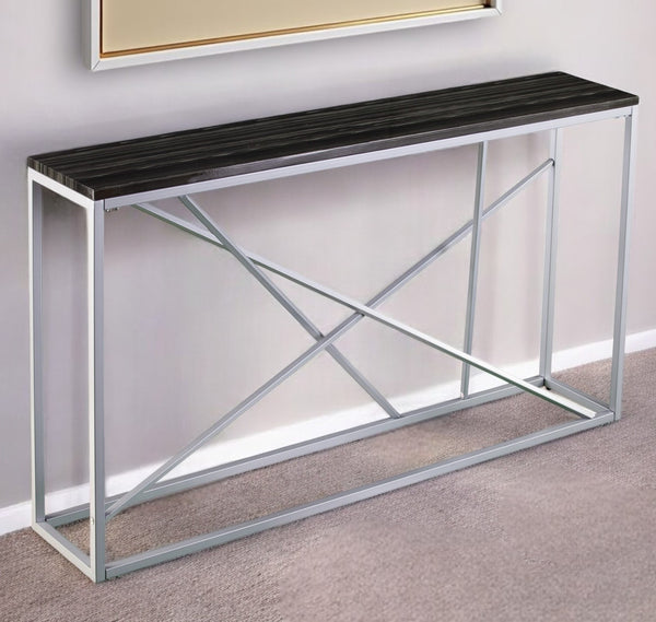 Homeroots 52" Black And Silver Faux Stone Frame Console Table   402409