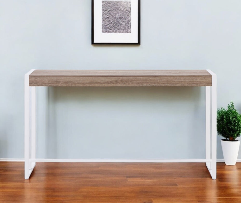 HomeRoots 54" Sleek Gray Brown and White Console Table - Modern Sled Design for Narrow Spaces & Versatile Use 402412