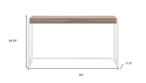 HomeRoots 54" Sleek Gray Brown and White Console Table - Modern Sled Design for Narrow Spaces & Versatile Use 402412