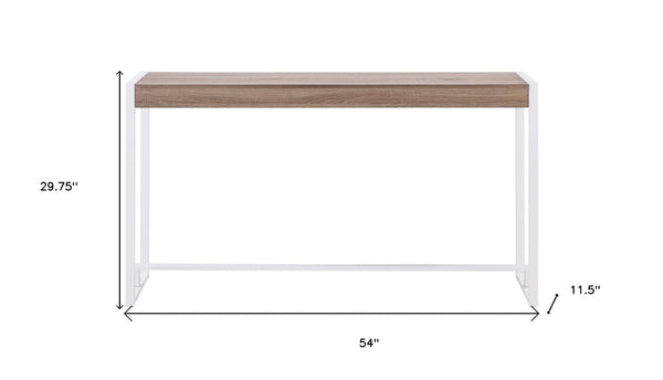 HomeRoots 54" Sleek Gray Brown and White Console Table - Modern Sled Design for Narrow Spaces & Versatile Use 402412