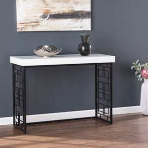 Homeroots 42" White And Black Glass Sled Console Table   402413
