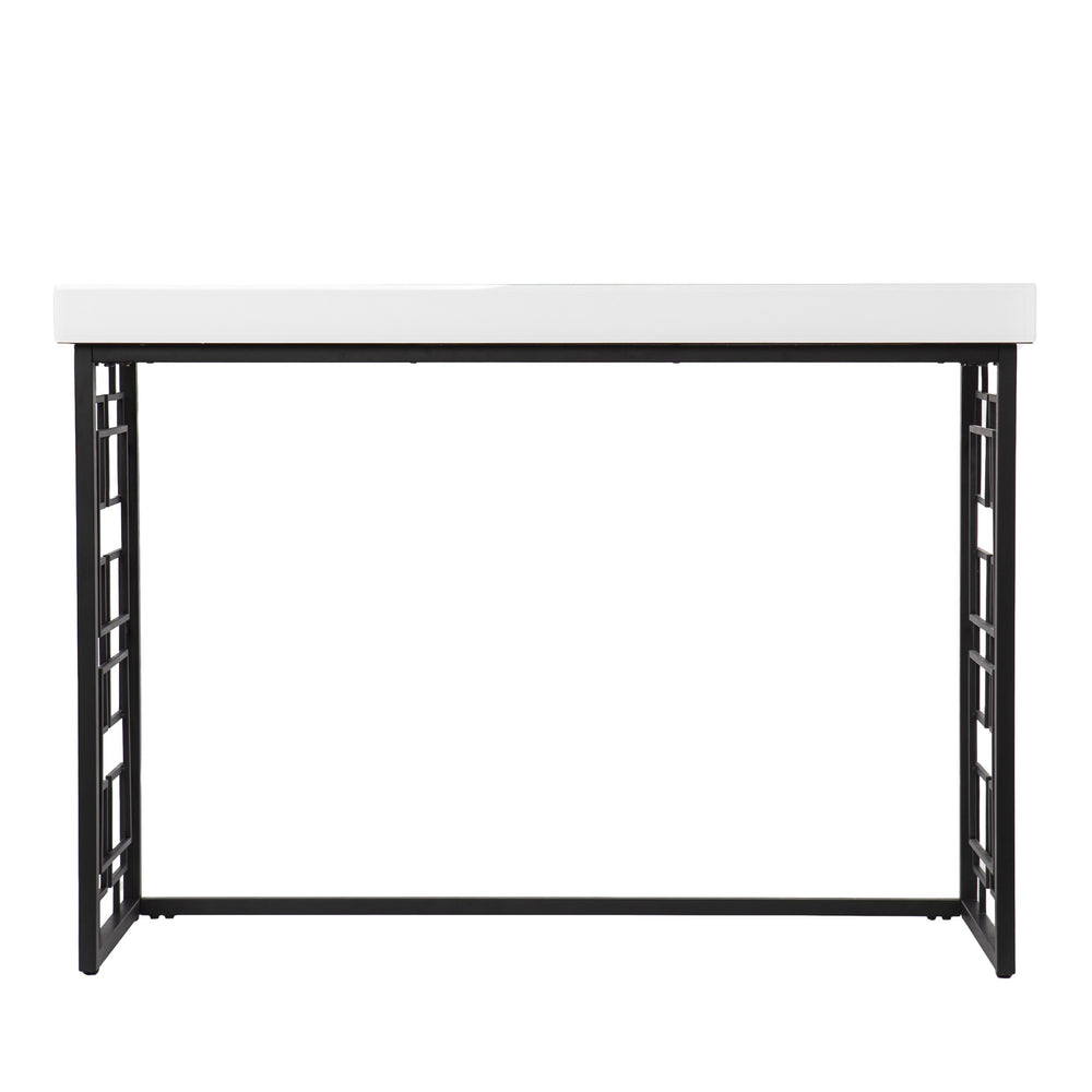 Homeroots 42" White And Black Glass Sled Console Table   402413