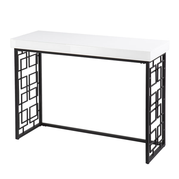 Homeroots 42" White And Black Glass Sled Console Table   402413