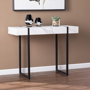 Homeroots 39" White And Black Faux Marble Sled Console Table   402414