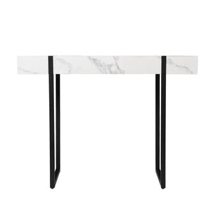 Homeroots 39" White And Black Faux Marble Sled Console Table   402414