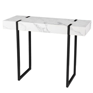 Homeroots 39" White And Black Faux Marble Sled Console Table   402414