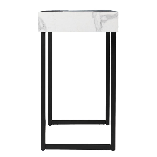 Homeroots 39" White And Black Faux Marble Sled Console Table   402414