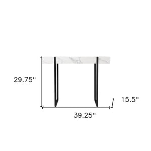 Homeroots 39" White And Black Faux Marble Sled Console Table   402414