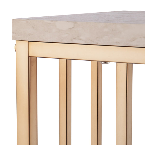 Homeroots 48" Champagne And Gold Faux Stone Floor Shelf Console Table With Storage   402415
