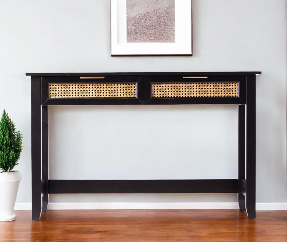 HomeRoots 48" Black Console Table with Drawers – Sleek, Durable Storage Solution for Living Rooms & Offices 402419