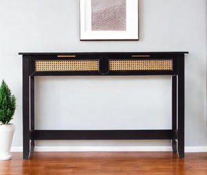HomeRoots 48" Black Console Table with Drawers – Sleek, Durable Storage Solution for Living Rooms & Offices 402419