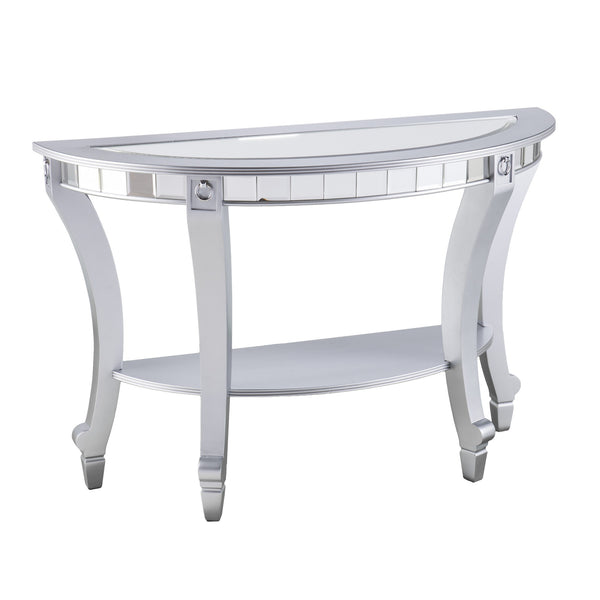 Homeroots 46" Silver Mirrored Glass Half Circle Console Table With Storage   402423