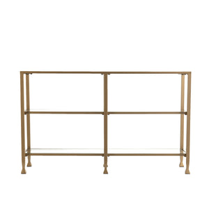 Homeroots 49" Clear And Gold Glass Floor Shelf Console Table With Storage   402428