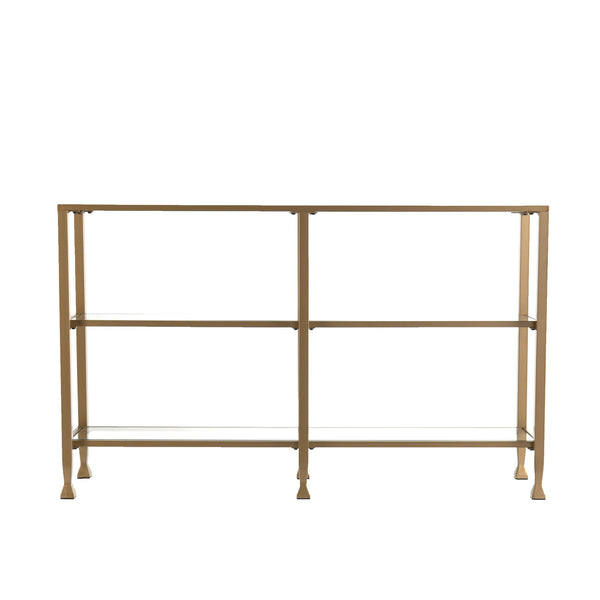 Homeroots 49" Clear And Gold Glass Floor Shelf Console Table With Storage   402428