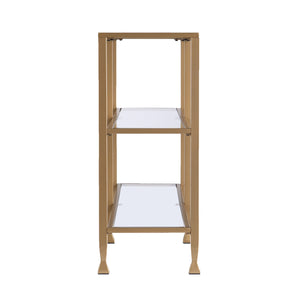 Homeroots 49" Clear And Gold Glass Floor Shelf Console Table With Storage   402428