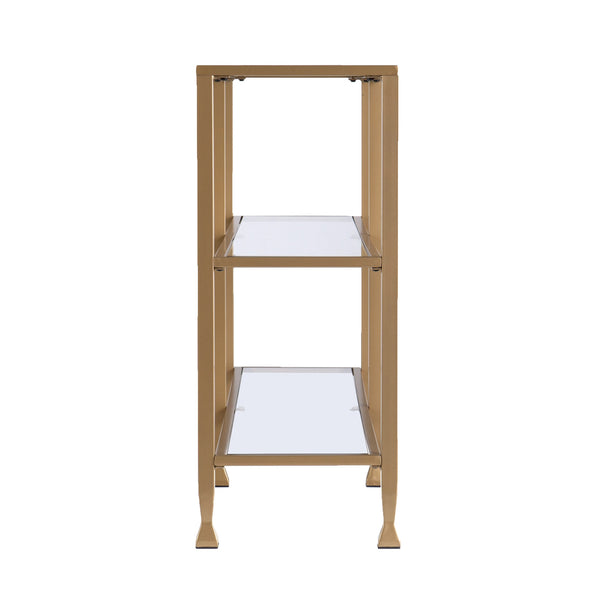 Homeroots 49" Clear And Gold Glass Floor Shelf Console Table With Storage   402428