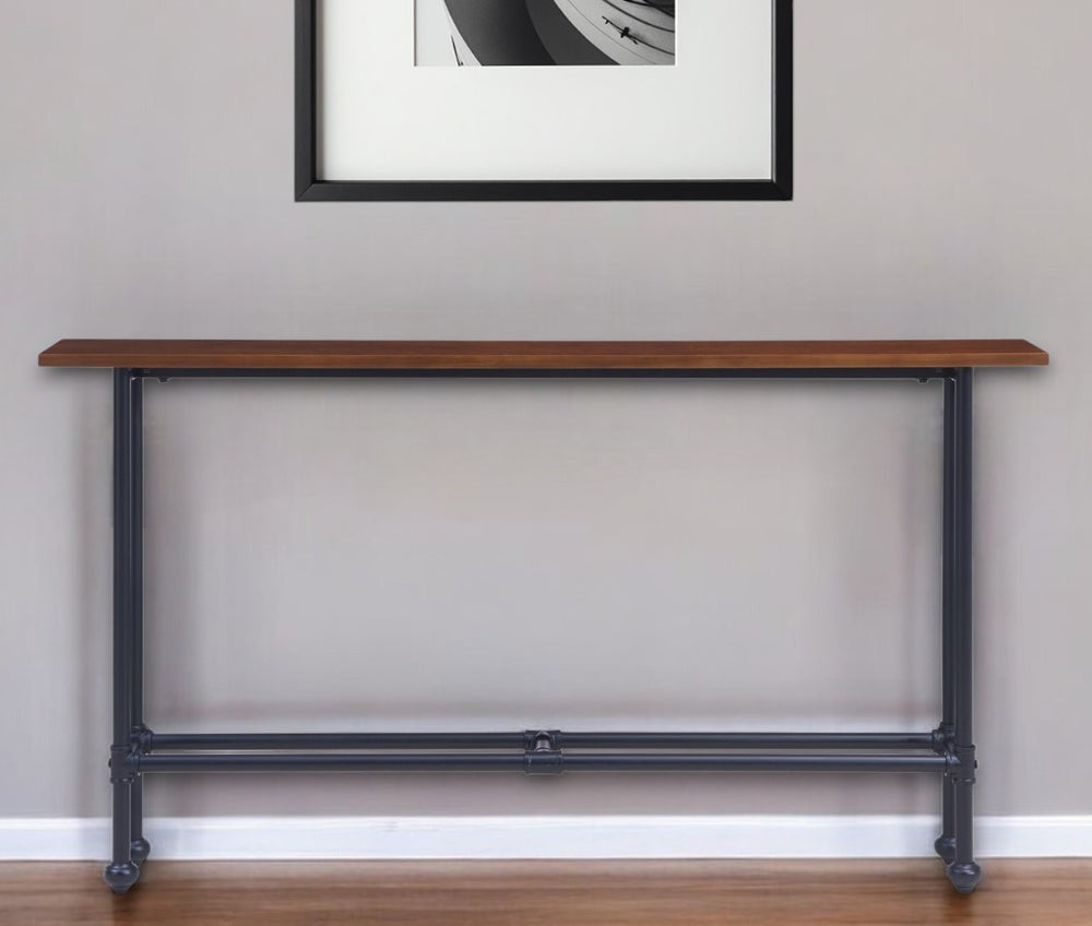 Homeroots 54" Espresso And Black Frame Console Table   402429