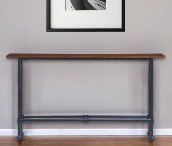 Homeroots 54" Espresso And Black Frame Console Table   402429