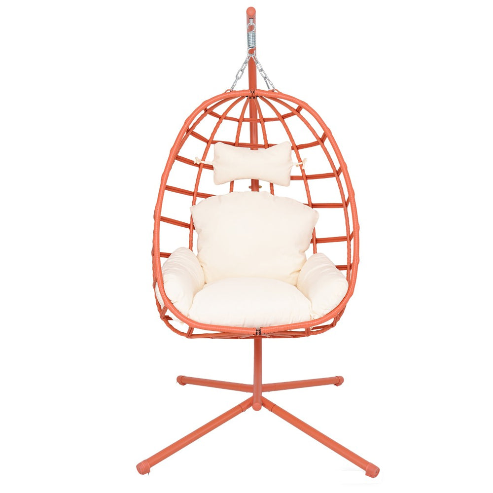 English Elm Egg Hanging Chair with Stand Pe Rattan Swing Seat Washable Cushion Patio Bedroom T5880P497444
