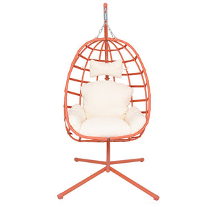 English Elm Egg Hanging Chair with Stand Pe Rattan Swing Seat Washable Cushion Patio Bedroom T5880P497444