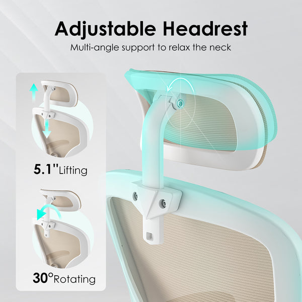 English Elm Ergonomic Office Chair With Adjustable Lumbar Support, Headrest & Space-Saving Design In White & Khaki T3623P380924