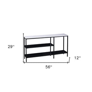 Homeroots 56" White And Black Faux Marble Floor Shelf Console Table With Shelves   402430