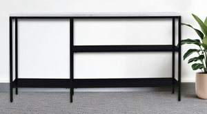HomeRoots 56" Modern White Faux Marble Console Table with Black Iron Frame & 2 Stylish Shelves for Storage 402430