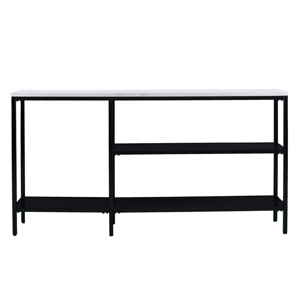Homeroots 56" White And Black Faux Marble Floor Shelf Console Table With Shelves   402430