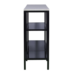 Homeroots 56" White And Black Faux Marble Floor Shelf Console Table With Shelves   402430