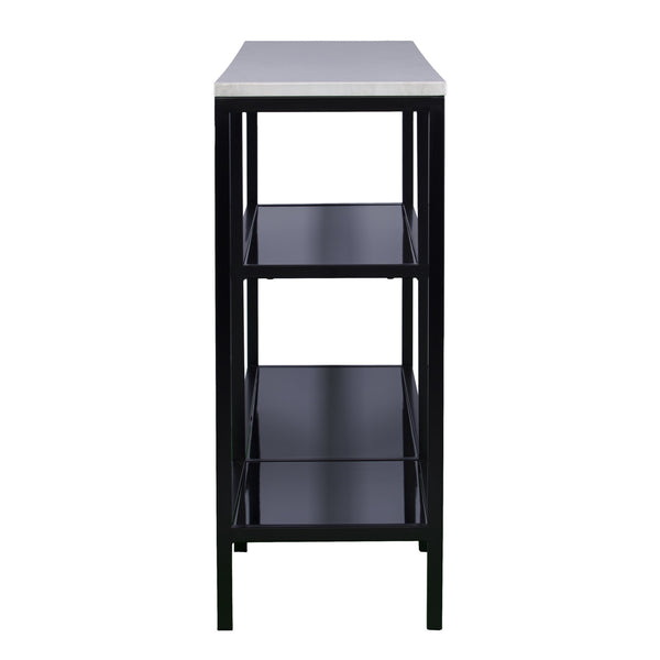 Homeroots 56" White And Black Faux Marble Floor Shelf Console Table With Shelves   402430