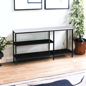Homeroots 56" White And Black Faux Marble Floor Shelf Console Table With Shelves   402430