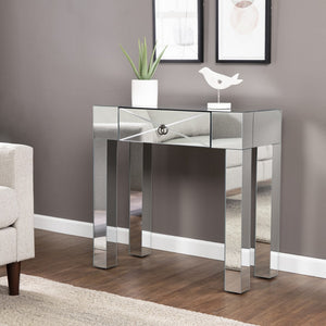 Homeroots 31" Silver Mirrored Glass Console Table With Storage   402431