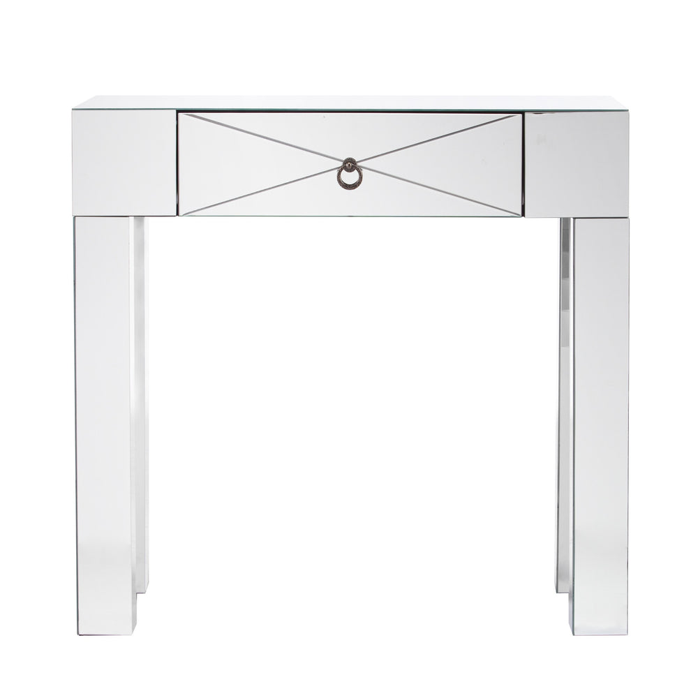 Homeroots 31" Silver Mirrored Glass Console Table With Storage   402431