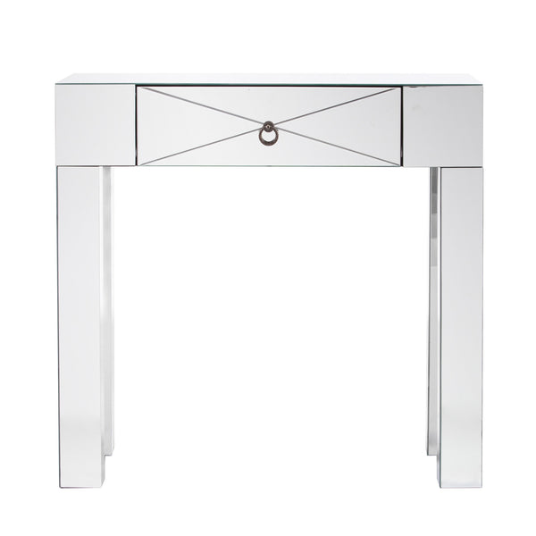 Homeroots 31" Silver Mirrored Glass Console Table With Storage   402431