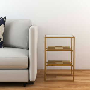 HomeRoots 24" Stylish Brass and Glass End Table with Two Shelves for Modern Living Room and Bedroom Decor 402437