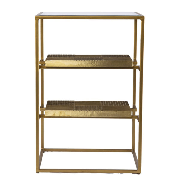 HomeRoots 24" Stylish Brass and Glass End Table with Two Shelves for Modern Living Room and Bedroom Decor 402437