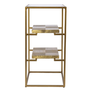 HomeRoots 24" Stylish Brass and Glass End Table with Two Shelves for Modern Living Room and Bedroom Decor 402437