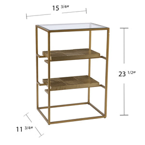 HomeRoots 24" Stylish Brass and Glass End Table with Two Shelves for Modern Living Room and Bedroom Decor 402437