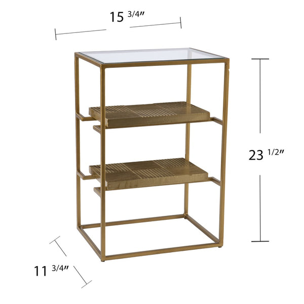 HomeRoots 24" Stylish Brass and Glass End Table with Two Shelves for Modern Living Room and Bedroom Decor 402437