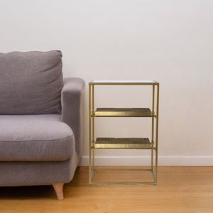 HomeRoots 24" Stylish Brass and Glass End Table with Two Shelves for Modern Living Room and Bedroom Decor 402437