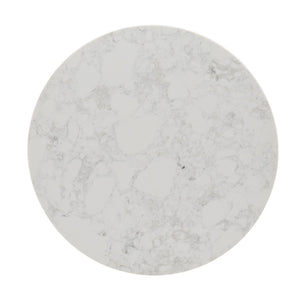 HomeRoots 22" Round End Table with Natural Wood and White Faux Marble Top – Stylish Storage for Small Spaces! 402438