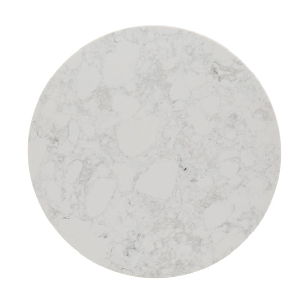 HomeRoots 22" Round End Table with Natural Wood and White Faux Marble Top – Stylish Storage for Small Spaces! 402438