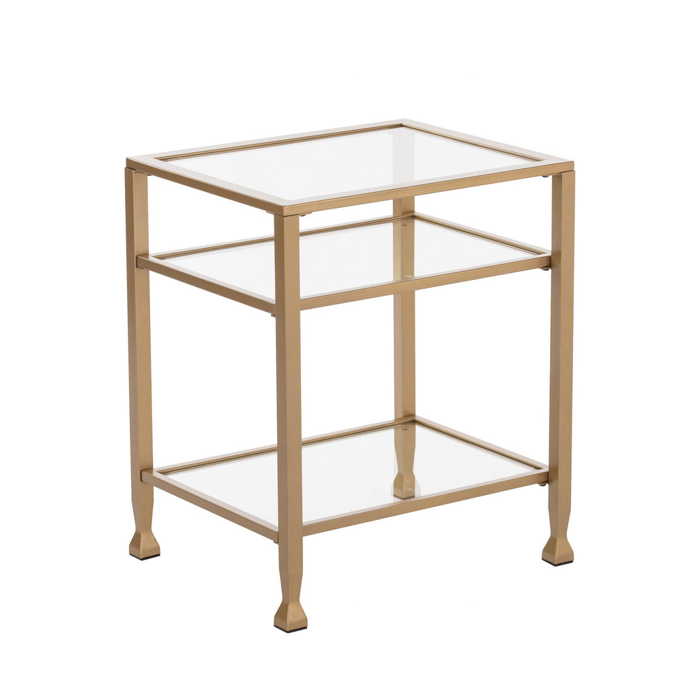 Homeroots 24" Gold Glass And Iron Rectangular End Table With Two Shelves   402440