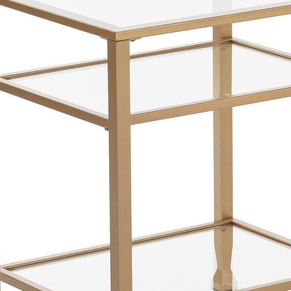 Homeroots 24" Gold Glass And Iron Rectangular End Table With Two Shelves   402440