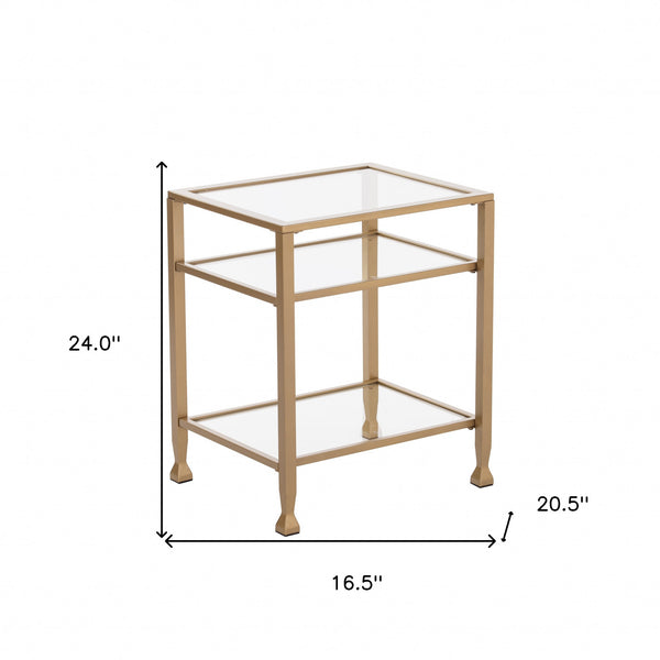 Homeroots 24" Gold Glass And Iron Rectangular End Table With Two Shelves   402440