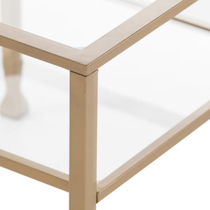 Homeroots 24" Gold Glass And Iron Rectangular End Table With Two Shelves   402440