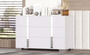 English Elm Elegant Mirrored Modern Dresser with 6 Drawers, White MDF & Metal Frame, Space-Saving Stylish Storage Solution WF319354AAK
