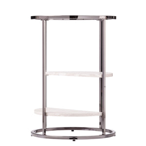 Homeroots 24" Black Metal Glass And Faux Marble Round End Table With Two Shelves   402441